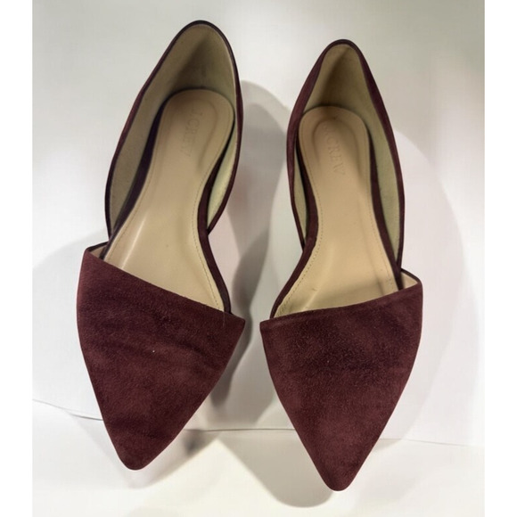 J. Crew D'Orsay Pointed Toe Leather Suede Flats Size 6 Burgundy Maroon E0033 - Picture 2 of 12